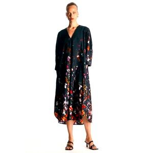 COS organic cotton v-neck a-line midi dress raglan sleeve, pockets, slits 10